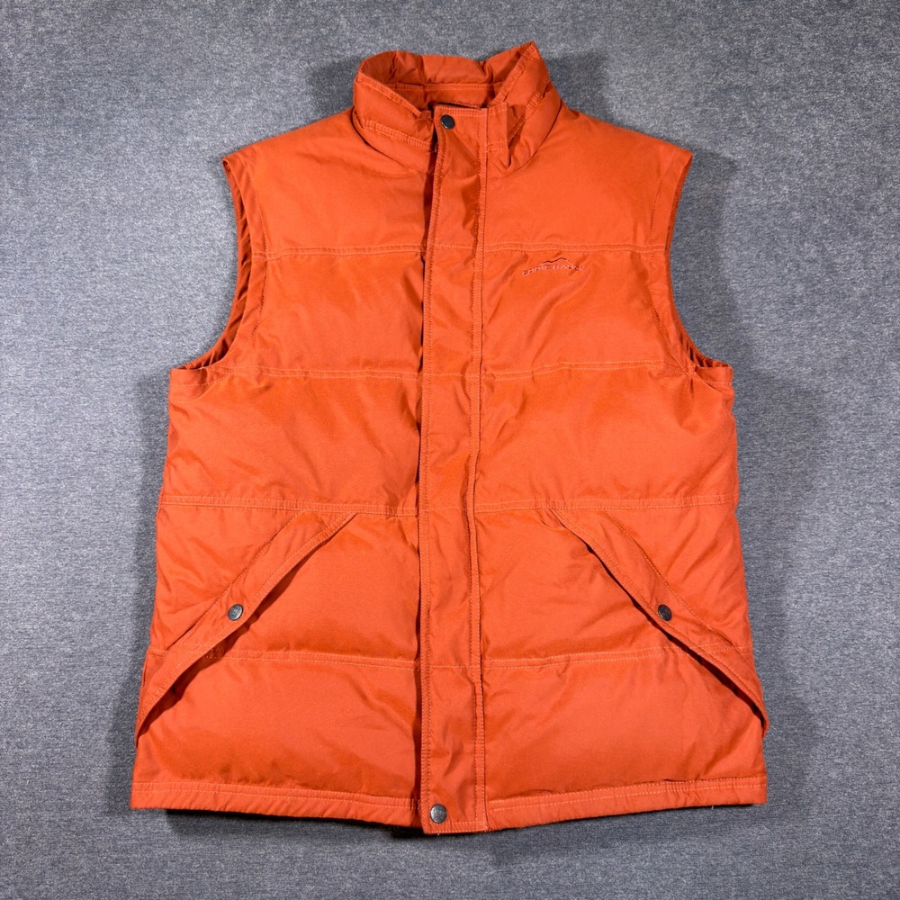 Eddie Bauer Puffer Vest Mens Medium Orange Goose Down EB650 Fill Power Quilted